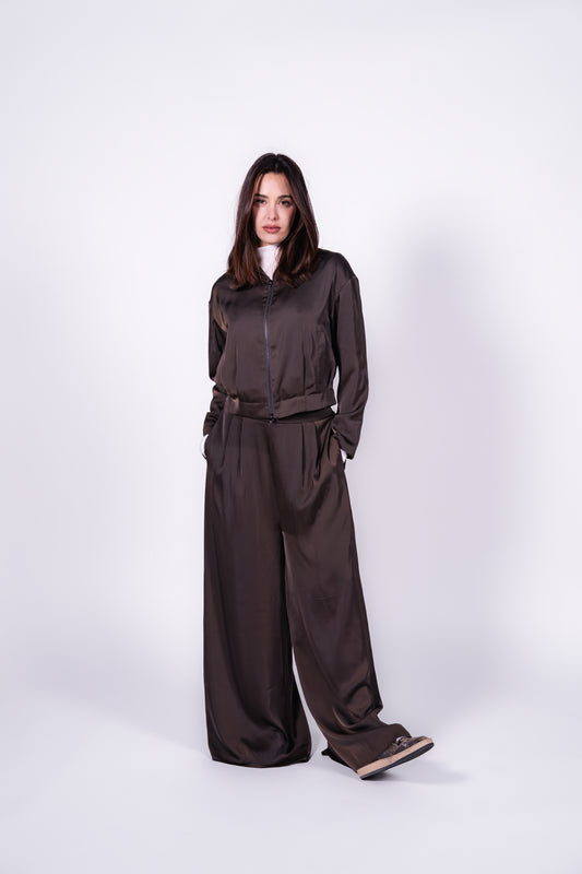 Calças Balloon Ring Stretch em Castanho – Anonyme Designers