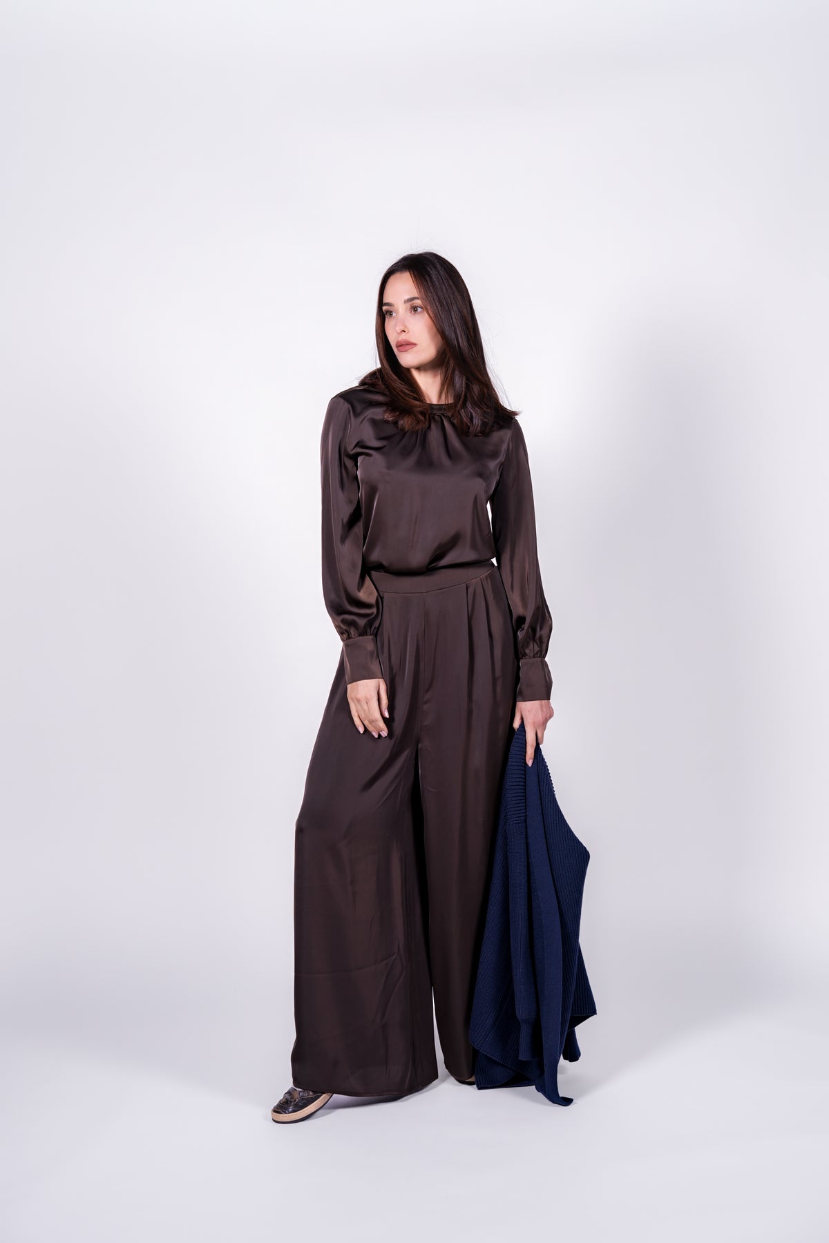 Calças Balloon Ring Stretch em Castanho – Anonyme Designers