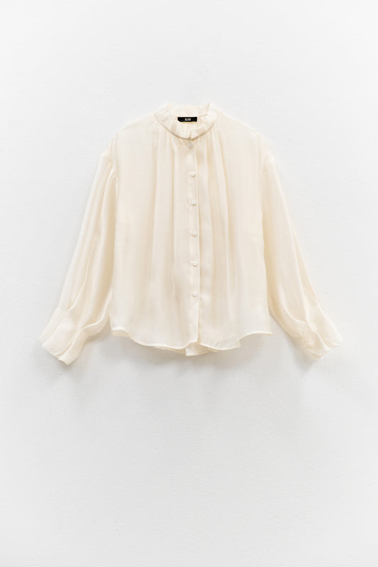 Blusa Creme Fluida com Gola Franzida – ELEH
