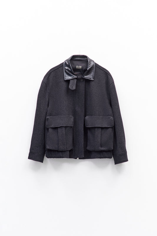 Casaco com Bolsos e Gola em Ecopele – ELEH