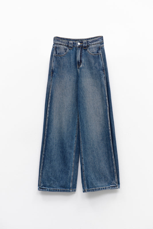 Jeans Wide Leg Azul Médio – ELEH