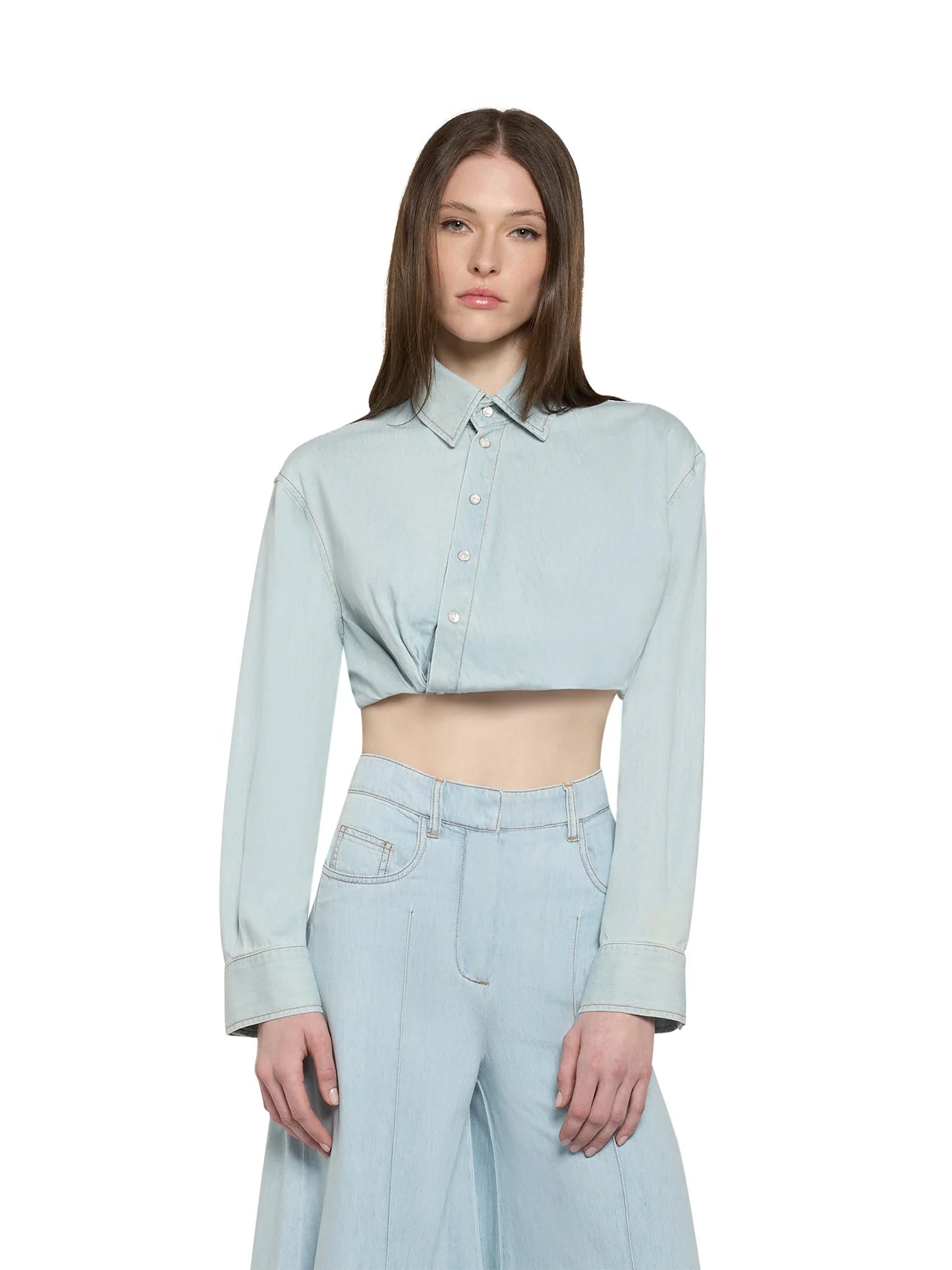 Camisa Cropped em Denim Leve – Simona Corsellini