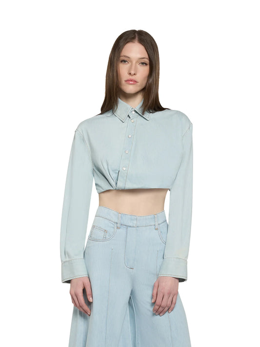 Camisa Cropped em Denim Leve – Simona Corsellini
