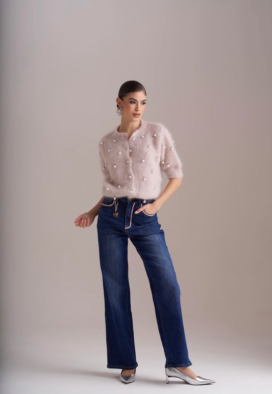 Cardigan Com Pérolas Alpaca Lux - Pho Firenze