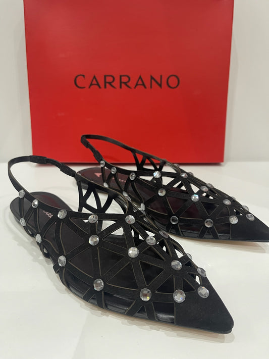 Slingback Preta com Apliques Cristal  – Carrano