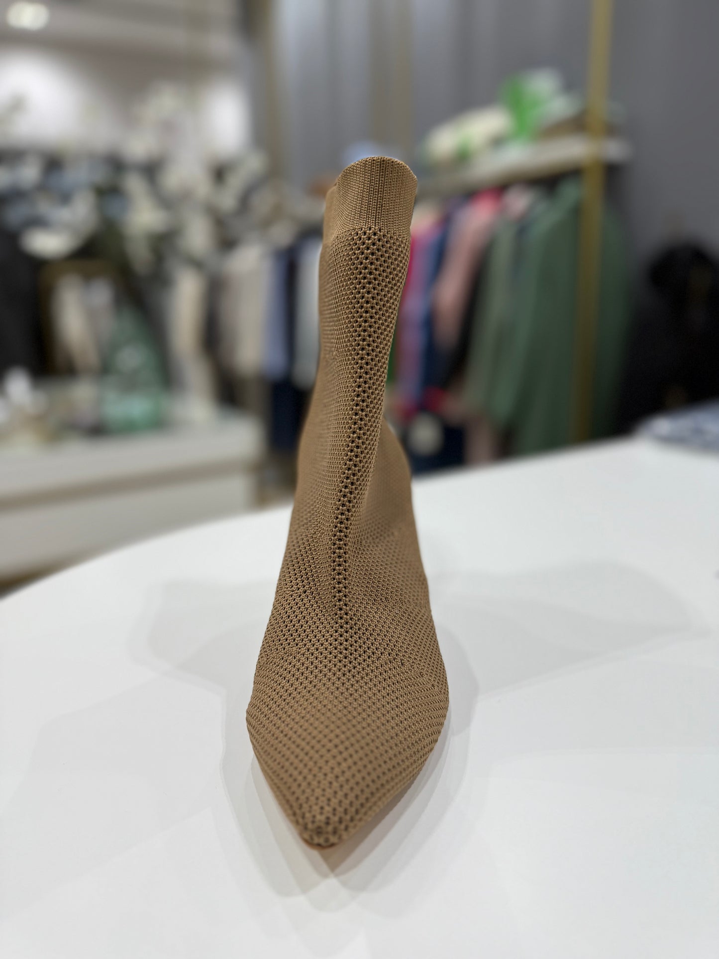 Bota Meia Salto Bloco Knit Marrom Honey - Carrano