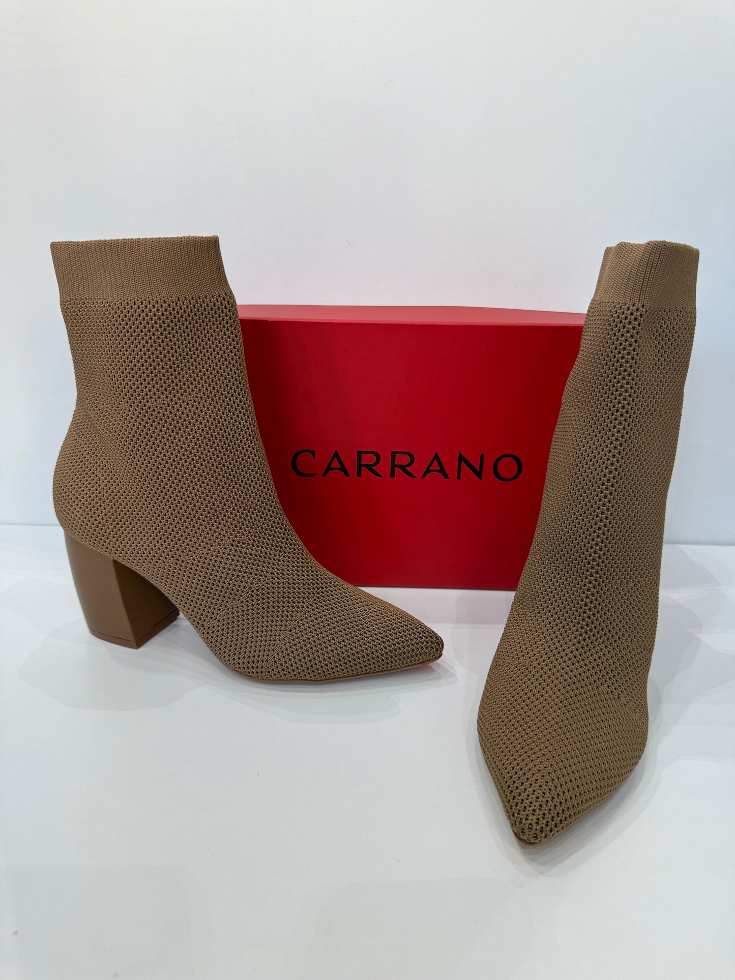 Bota Meia Salto Bloco Knit Marrom Honey - Carrano