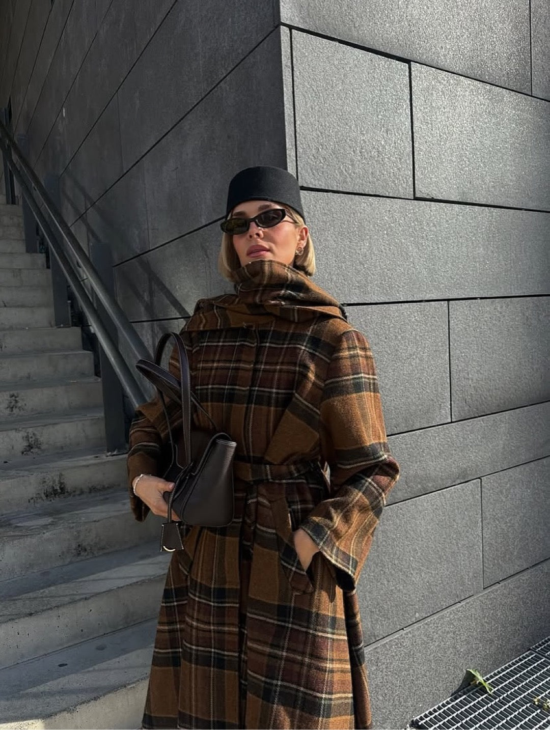 Casaco Xadrez Em Lã Com Cinto – ELEH