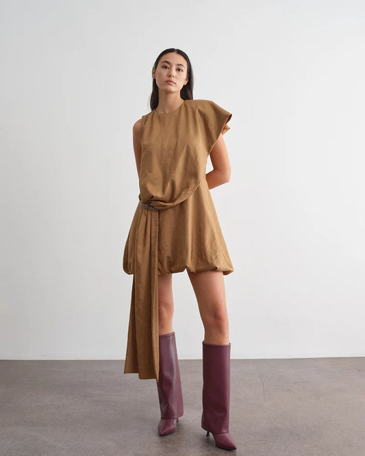 Vestido Curto Drapeado Com Aplicação De Joia - Jijil