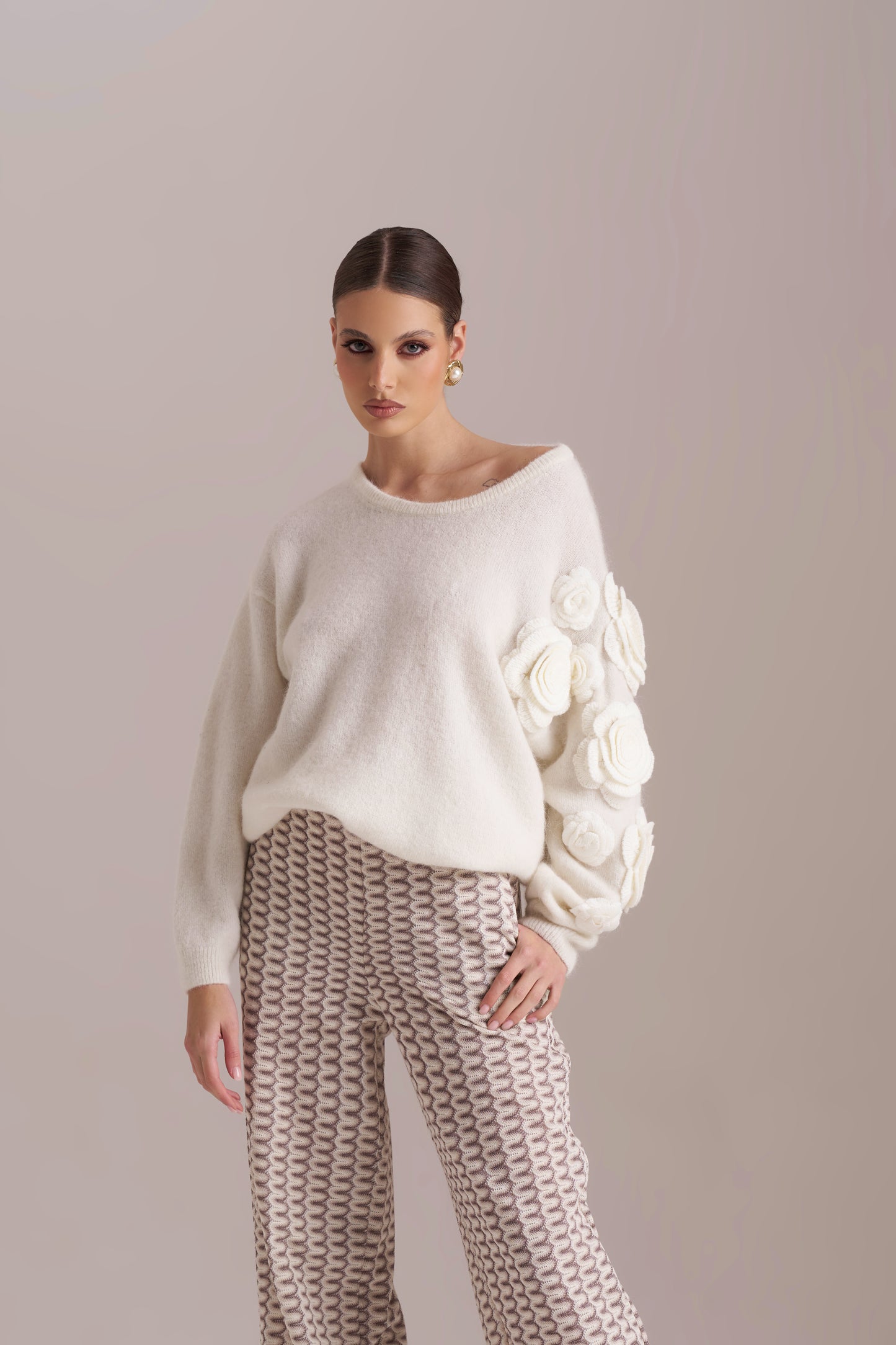 Camisola Malha Com Flores White Cloud – PHO Firenze