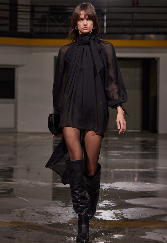 Vestido Preto Assimétrico Em Chiffon – ELEH