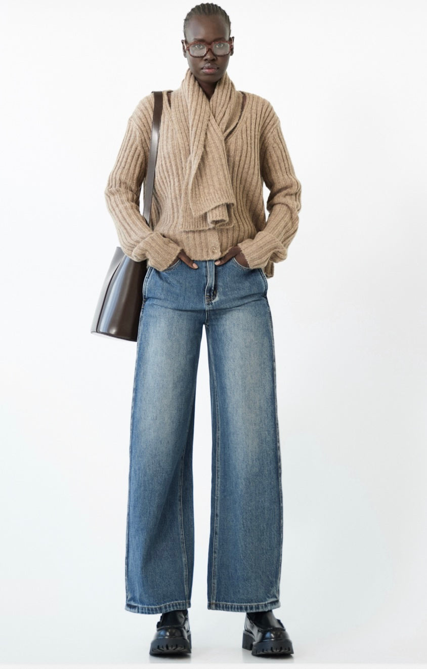 Camisola Canelada Com Gola Cachecol – ELEH