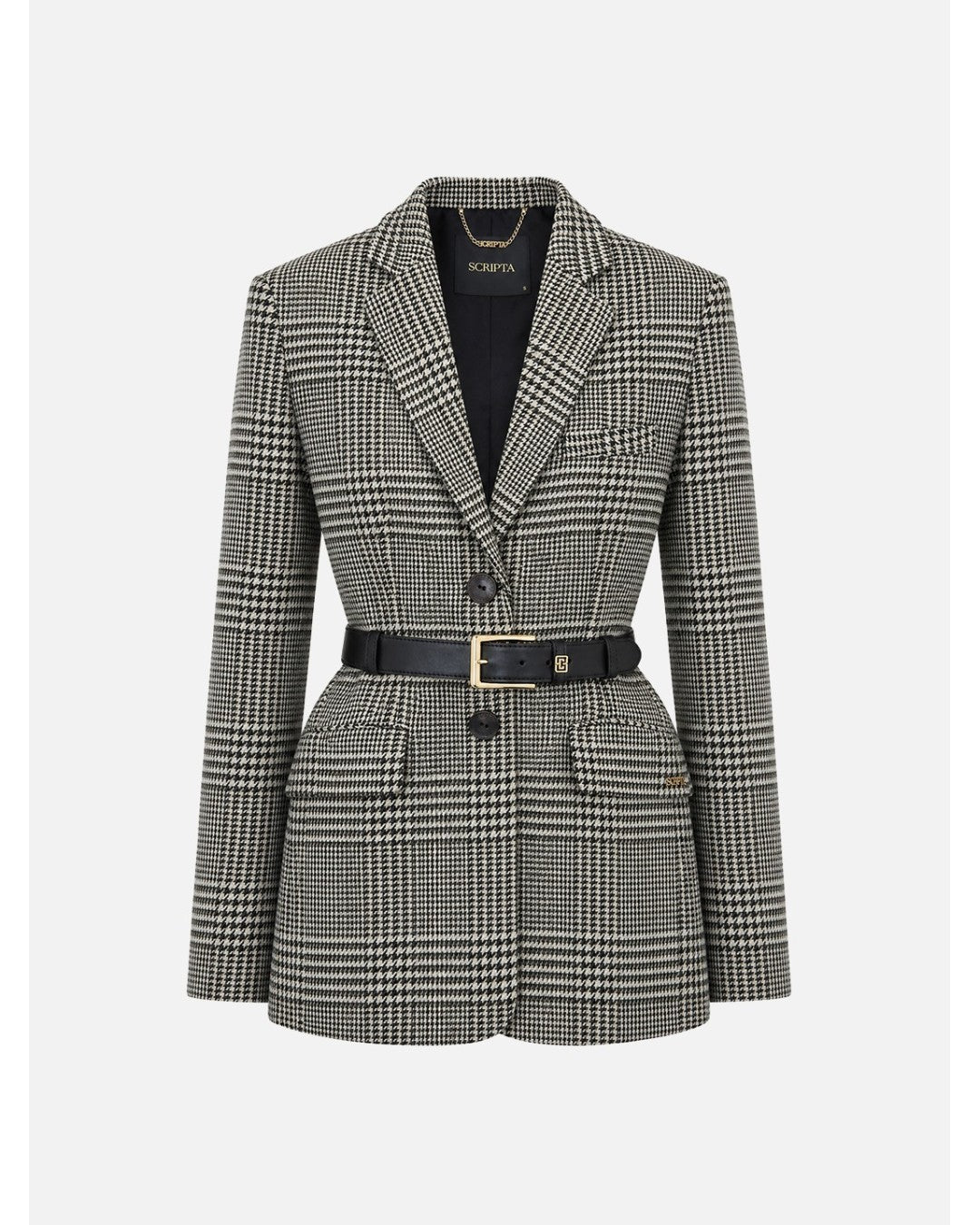 Blazer Xadrez Pied-de-poule com Cinto – Scripta — fotografia 1
