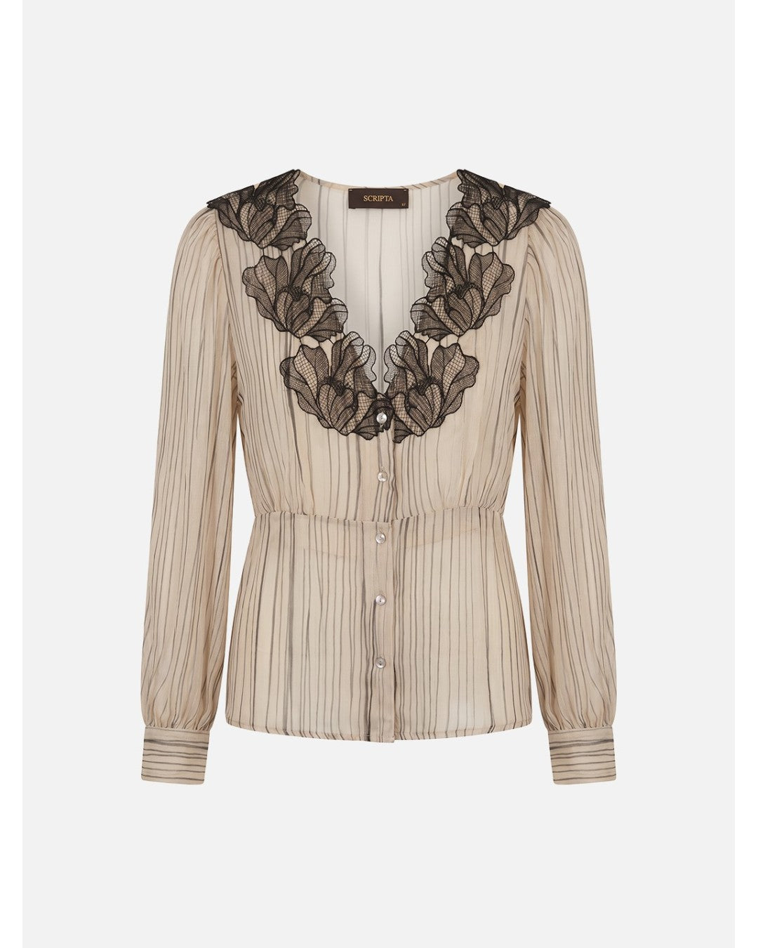 Blusa Semitransparente com Riscas e Renda – Scripta — fotografia 1