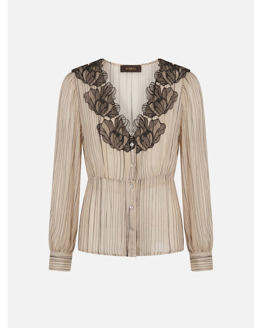 Blusa Semitransparente com Riscas e Renda – Scripta — fotografia 1
