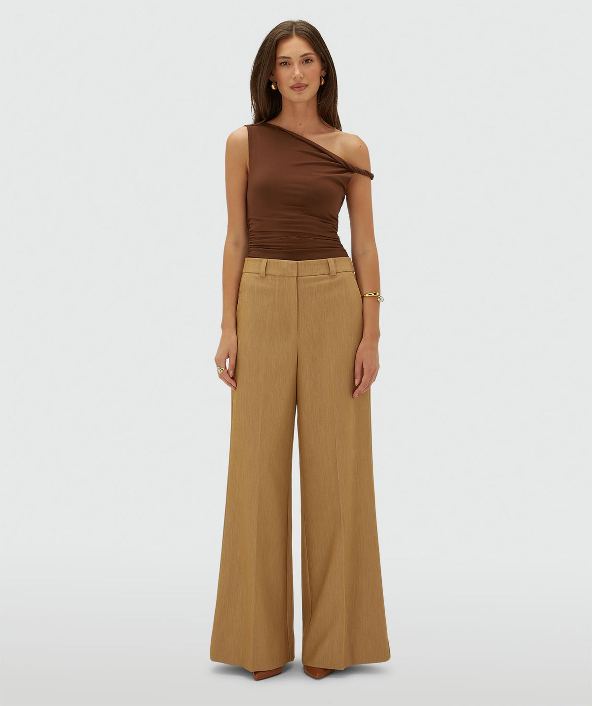 Calças Wide Leg Callie Camel Claro Mesclado – Josh V
