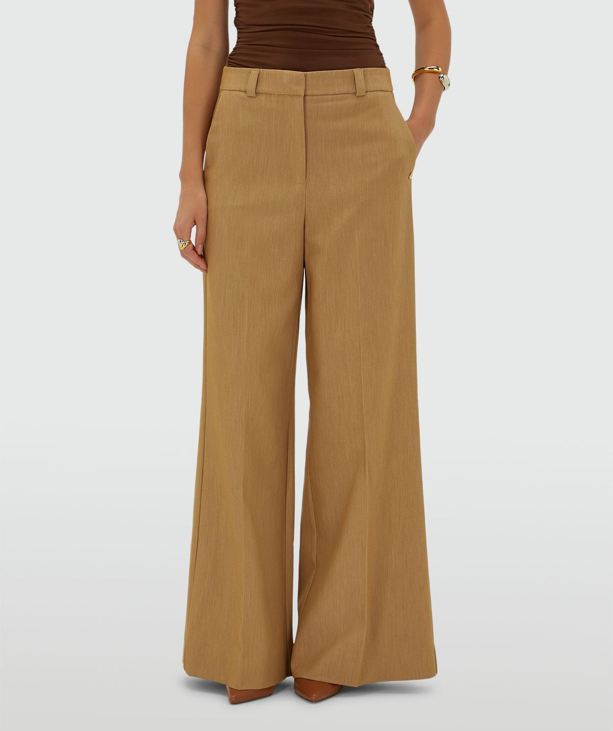 Calças Wide Leg Callie Camel Claro Mesclado – Josh V