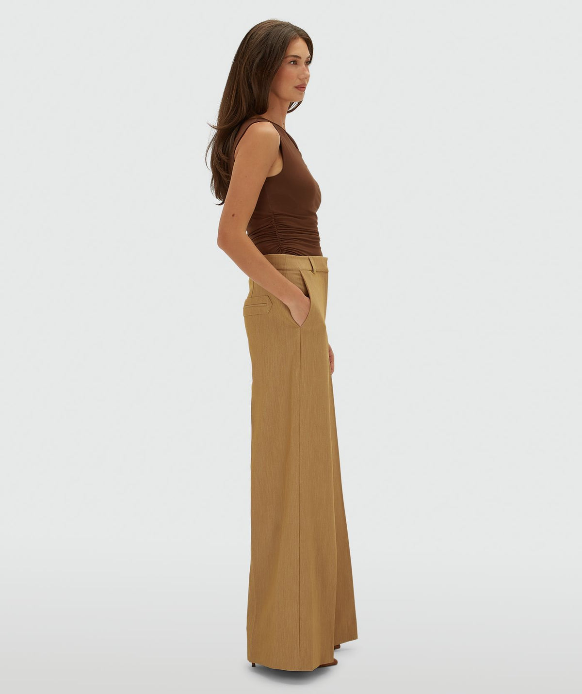 Calças Wide Leg Callie Camel Claro Mesclado – Josh V
