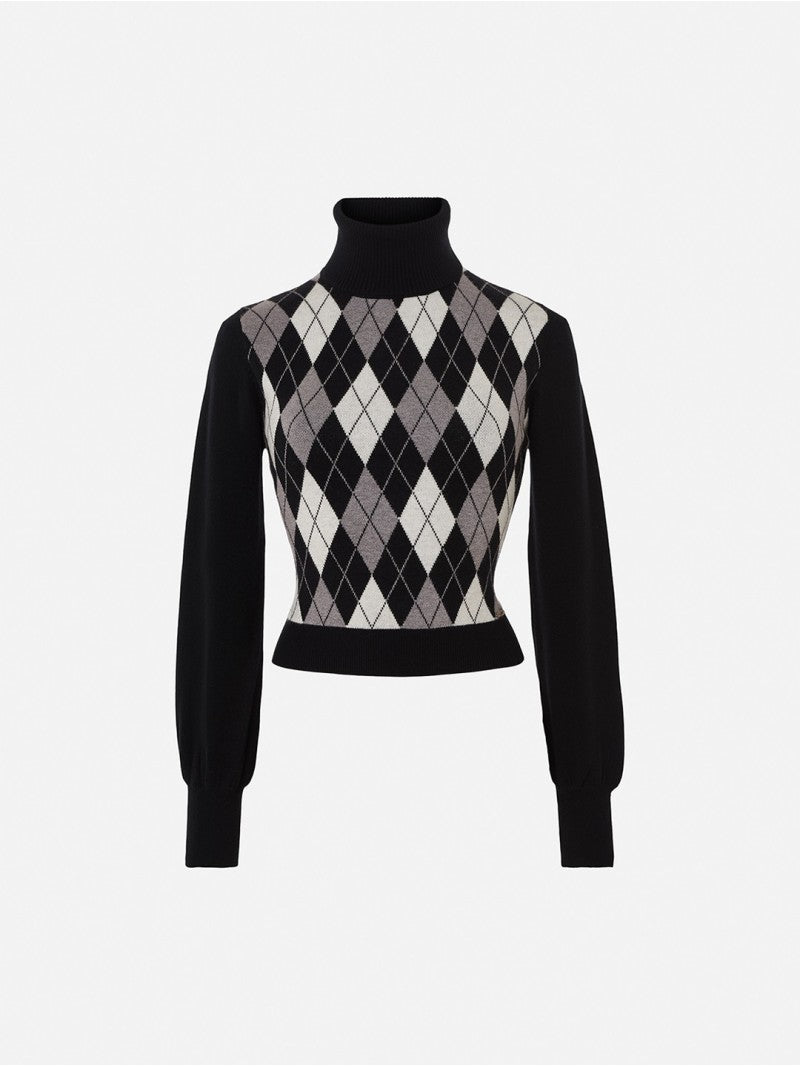 Camisola de Gola Alta com Padrão de Losangos