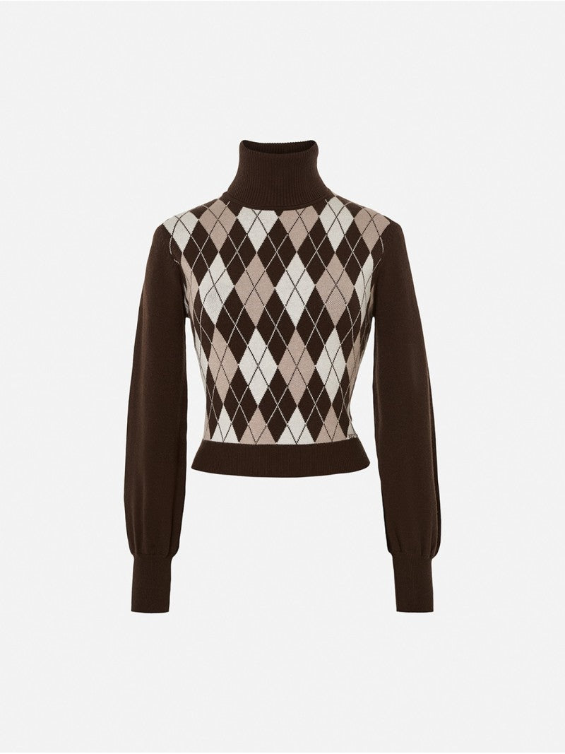 Camisola de Gola Alta com Padrão de Losangos
