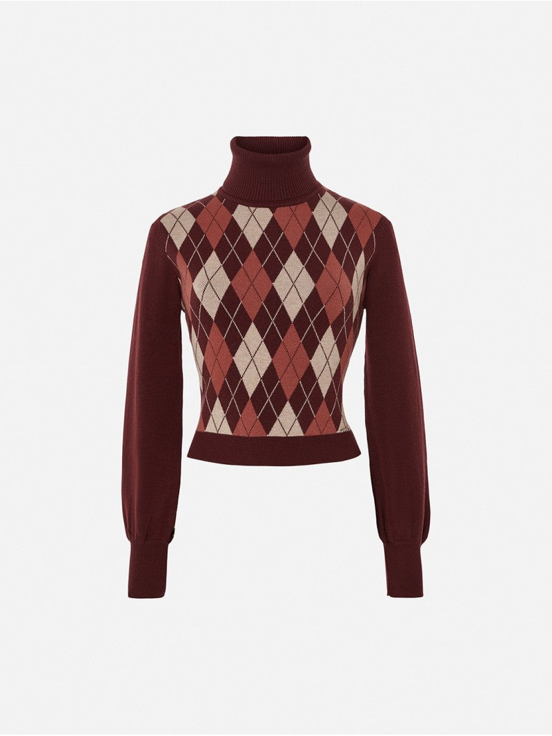 Camisola de Gola Alta com Padrão de Losangos