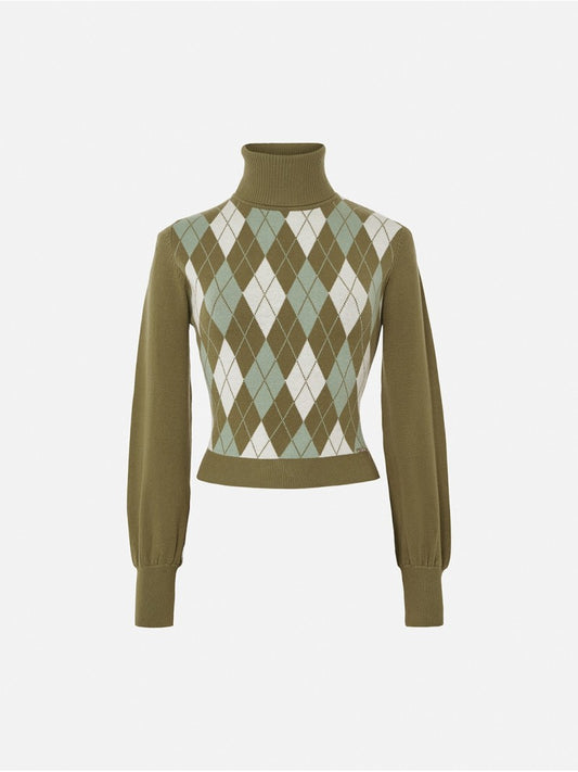 Camisola de Gola Alta com Padrão de Losangos