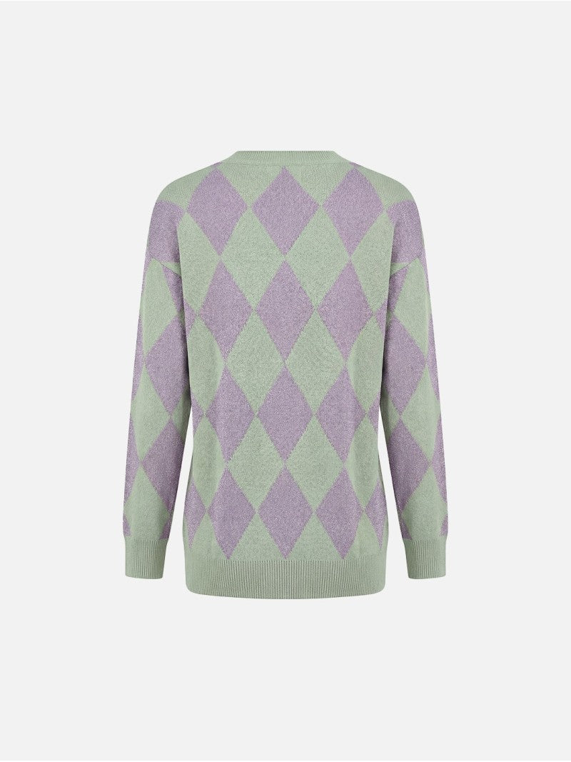 Camisola de Malha com Padrão Losangos e Decote em V - Scripta