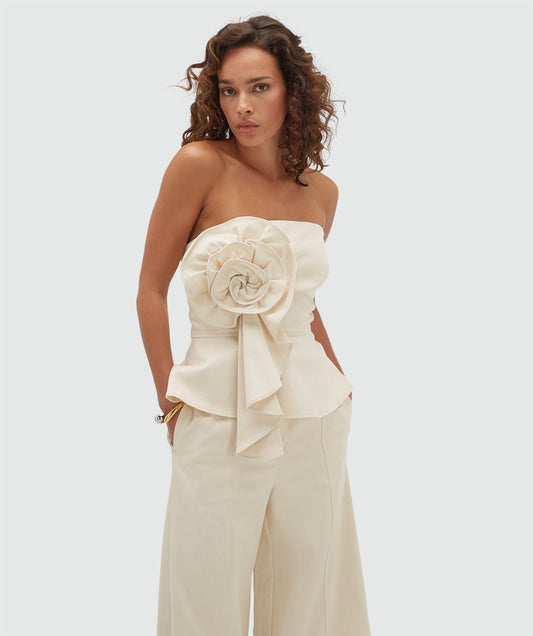 JV Ferra Bustier de Algodão com Flor - Cru