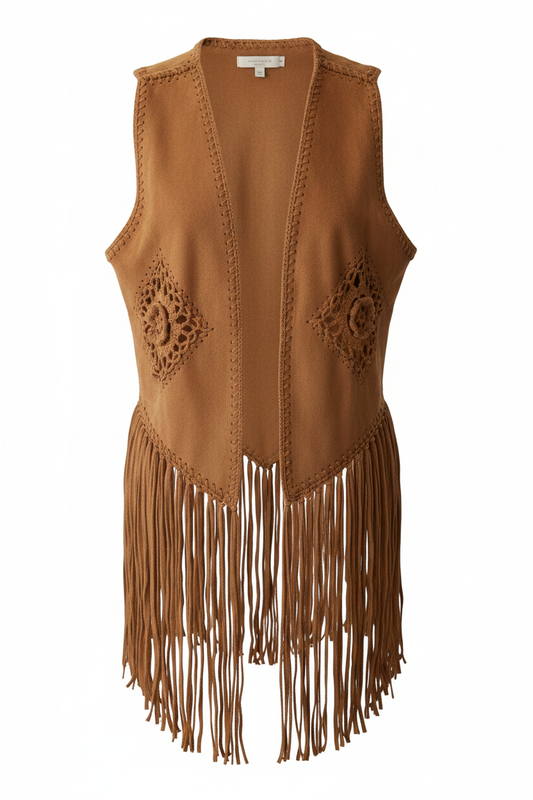 Colete Eco Suede com Franjas - Pho Firenzes - Camel