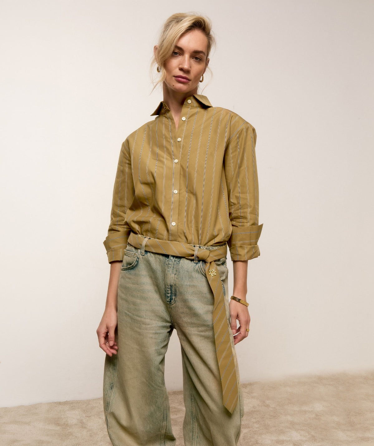 Camisa Oversized Kolly às Riscas Camel – Josh V
