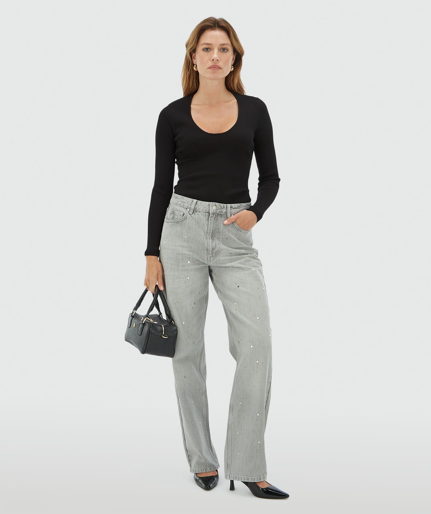Jeans Cinza PHEBE Com Tachas - Josh V