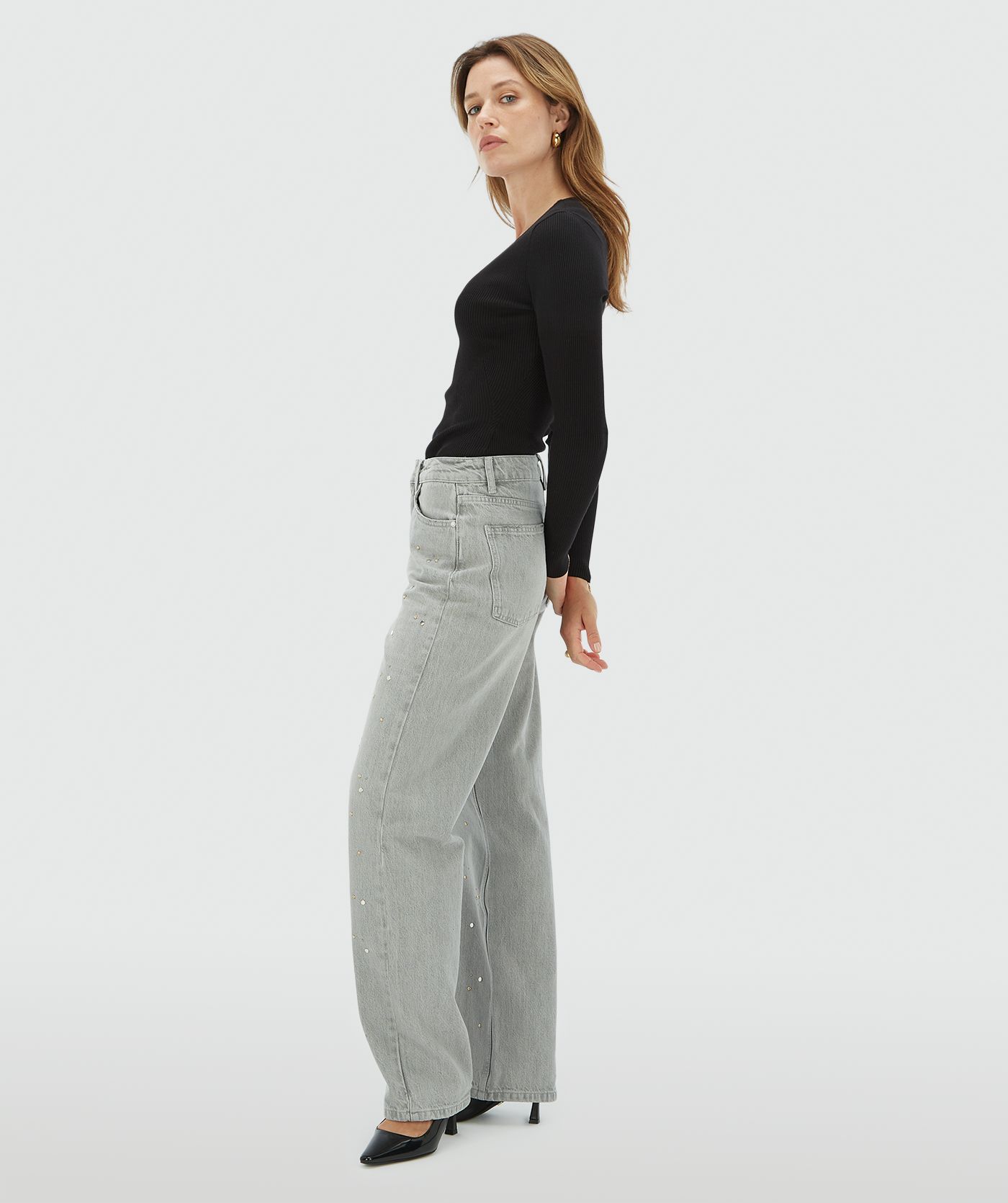 Jeans Cinza PHEBE Com Tachas - Josh V