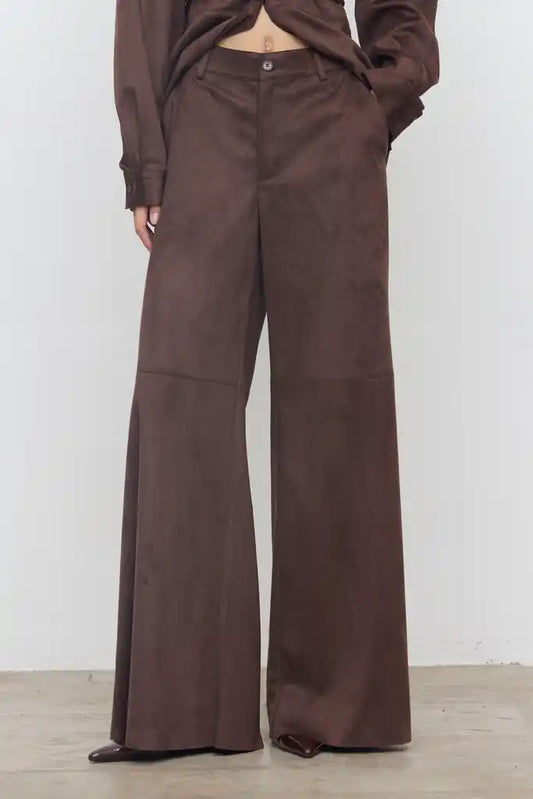 Calças Wide Leg de Cintura Subida em Castanho – Eleh