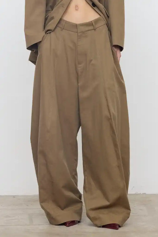 Calças Balloon de Cintura Subida em Khaki – Eleh