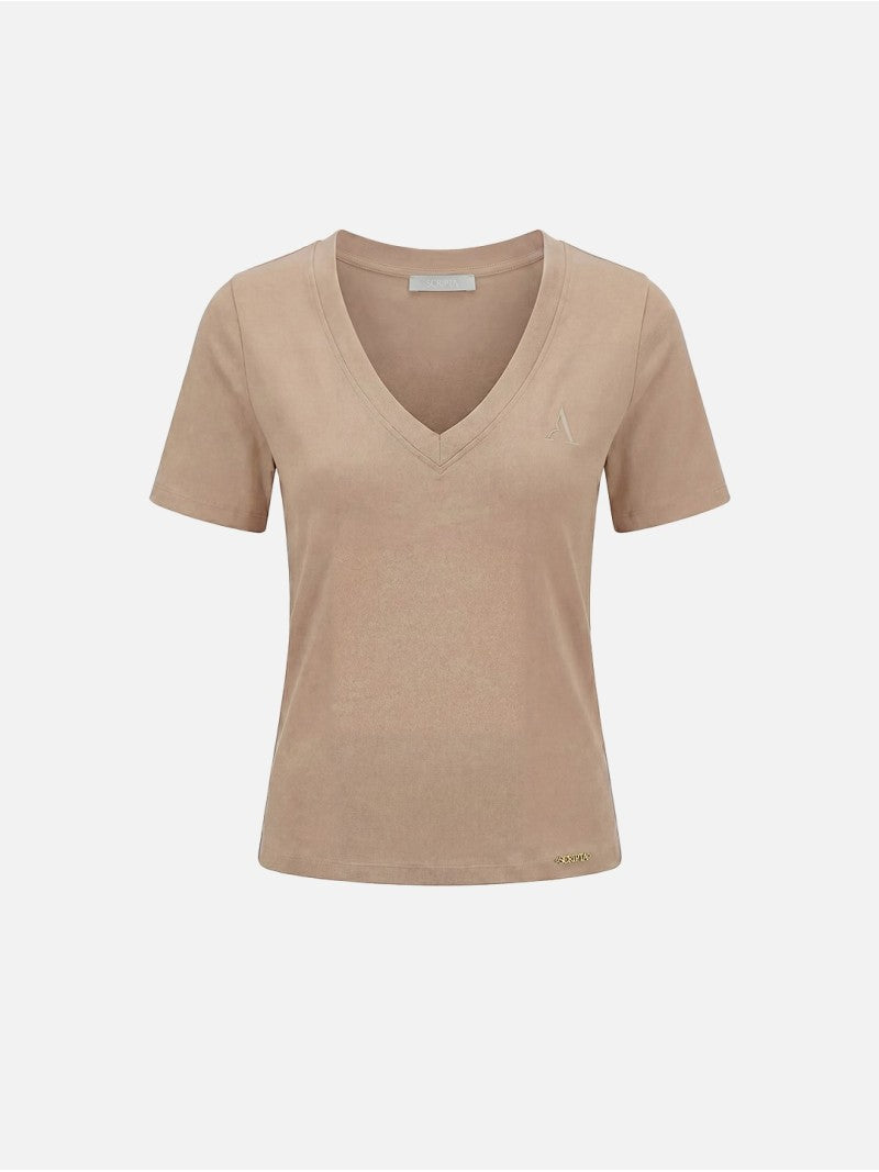 T-shirt em Algodão com Decote em V e Logo – Scripta