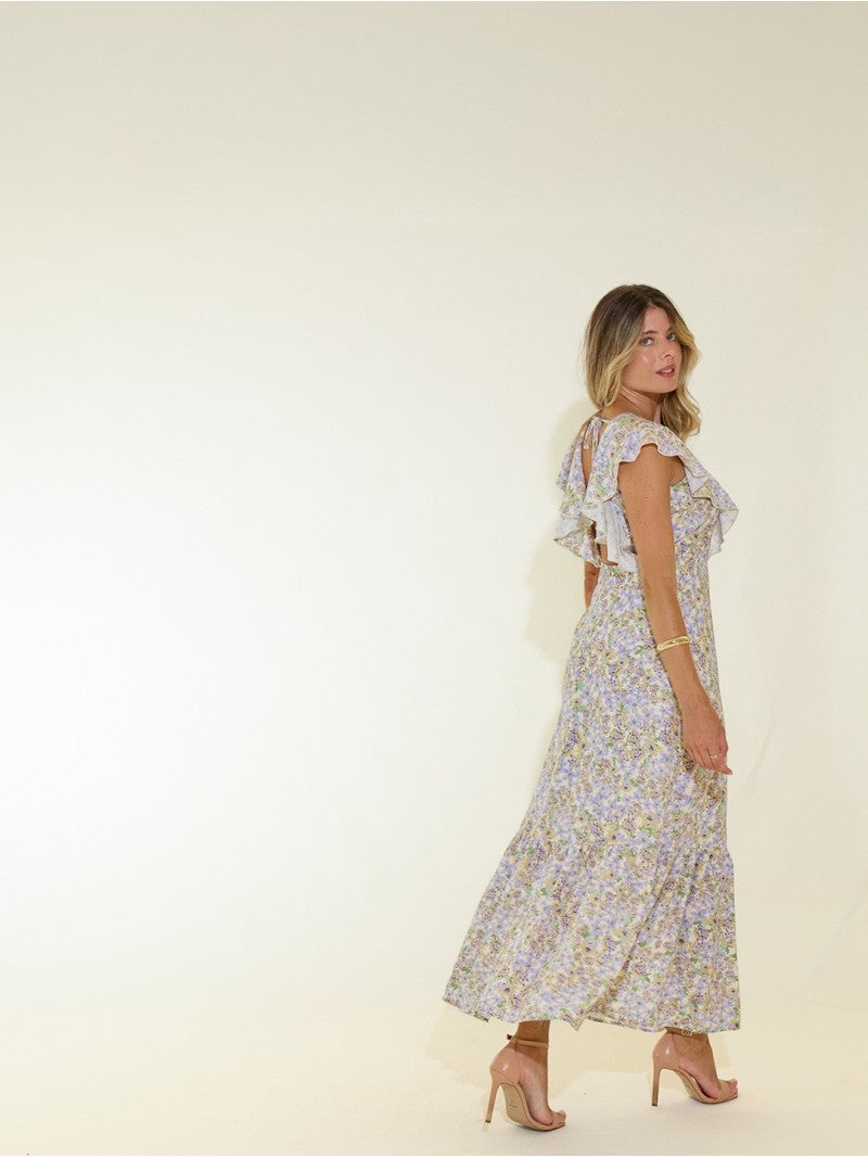 Vestido Comprido Floral Com Folhos – Scripta