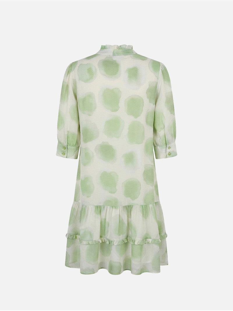 Vestido Curto Estampado com Folhos – Scripta